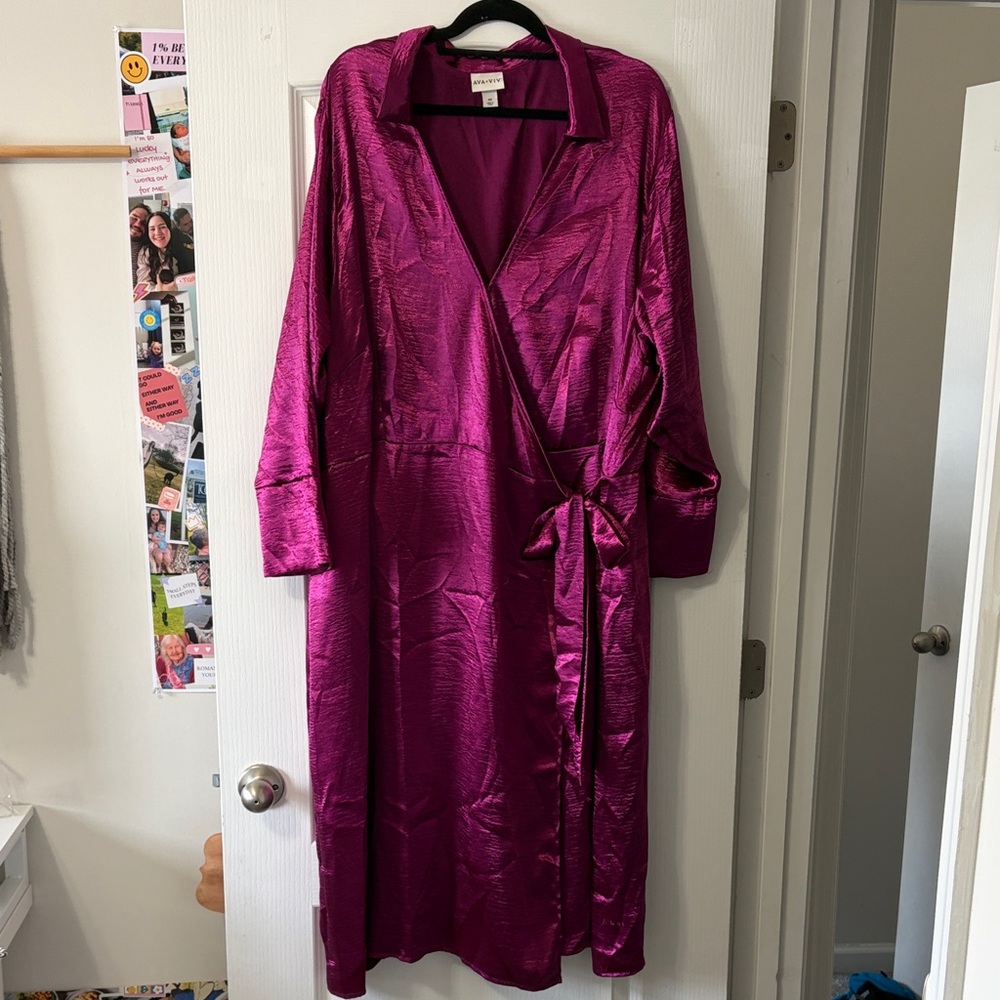 Ava & Viv Satin Wrap Robe - Magenta